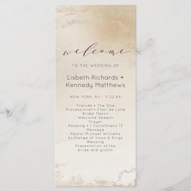 Ombre Yellow Mattiert Foil Wedding Zeremonie Programm (Vorderseite)