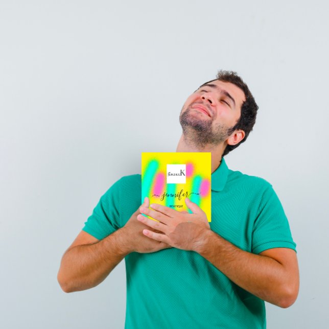 Ombre Yellow Pink Abstrakt Custom QR LOGO Quadratische Visitenkarte (Ombre Yellow Pink Abstract Custom QR LOGO Square Business Card)