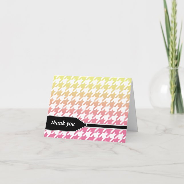 Ombre Yellow Pink Hahnentrittmuster Vielen Dank Ka Dankeskarte (Vorderseite)