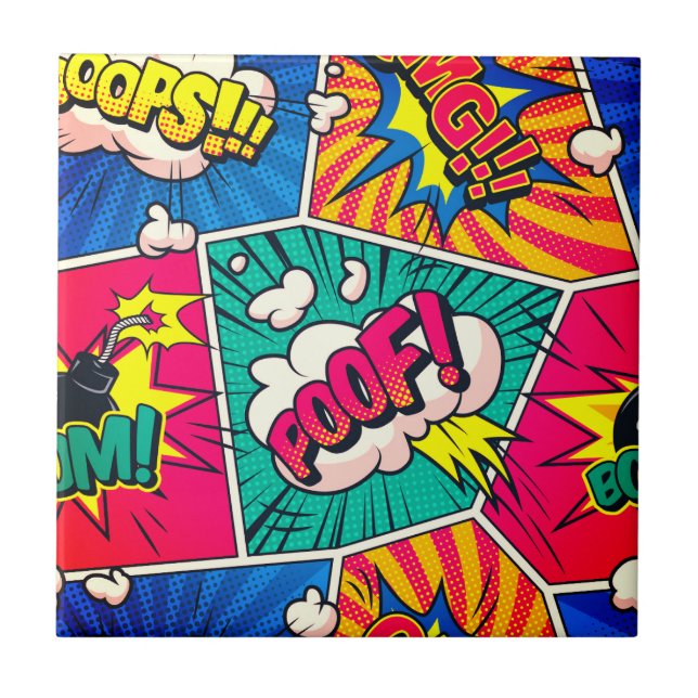 OMG BOOM Tile - Retro Comic Pop Art Fun! Fliese (Vorderseite)