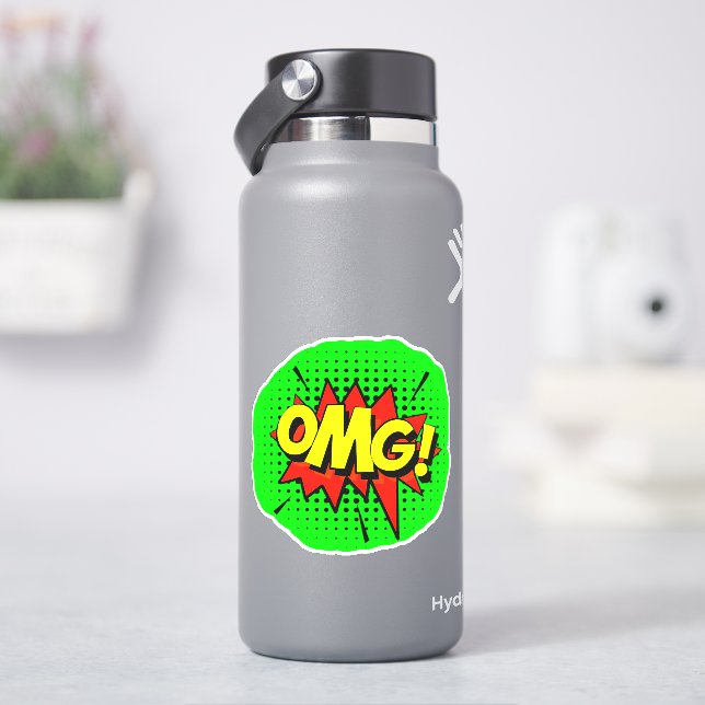 OMG Burst Pop Art Yellow Red Green 4" Vinyl Aufkleber (HydroFlask)