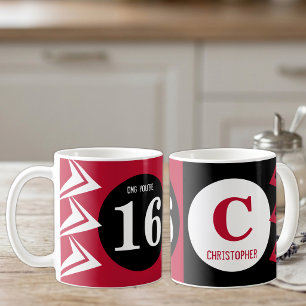 OMG du bist 16 Monogramm Name rot und schwarz Kaffeetasse