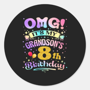 Omg Es Ist Mein Enkelsohn 8 Geburtstag Glücklicher Runder Aufkleber