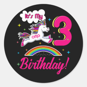 OMG It's My 3rd Birthday Girls Unicorn 3 Years Old Runder Aufkleber