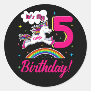 OMG It's My 5th Birthday Girls Unicorn 5 Years Old Runder Aufkleber