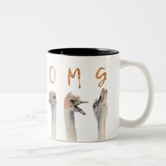 OMG lustige Strauß-Illustration Zweifarbige Tasse (Rechts)