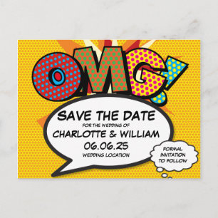 OMG Save the Date Spaß Retro Comic Pop Kunst Ankündigungspostkarte