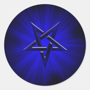 Ominous Blue Inverted Pentagram Runder Aufkleber