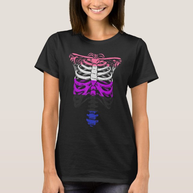 Omnisexual Gender Fluid Skeleton Ribcage LGBTQ Ske T-Shirt (Vorderseite)