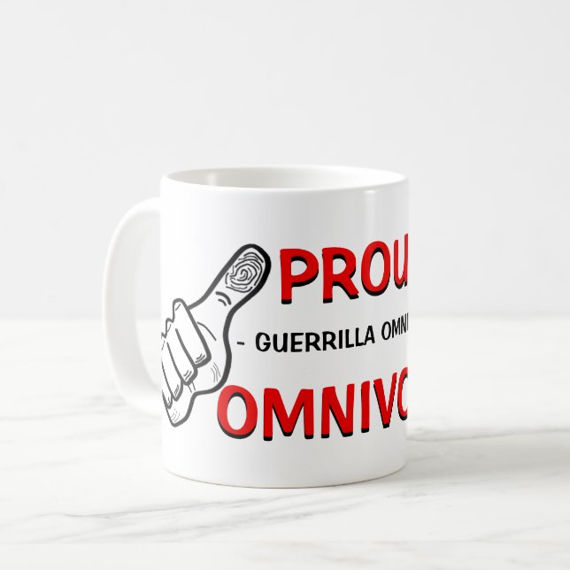 Omnivore-Slogan Kaffeetasse (Vorderseite Links)