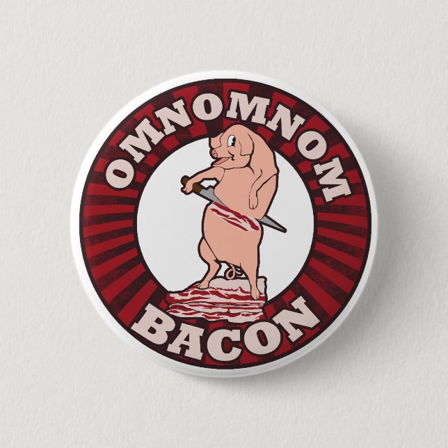 Omnom Bacon-Werbeparodie Button (Vorderseite)