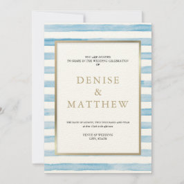 Omphalodes Blue Watercolor Streifen & Goldschrift Einladung