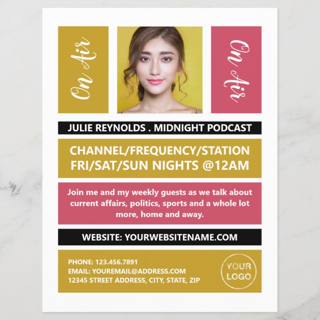 On Air - Podcaster-Foto - Retro-Podcast Flyer (Vorne)