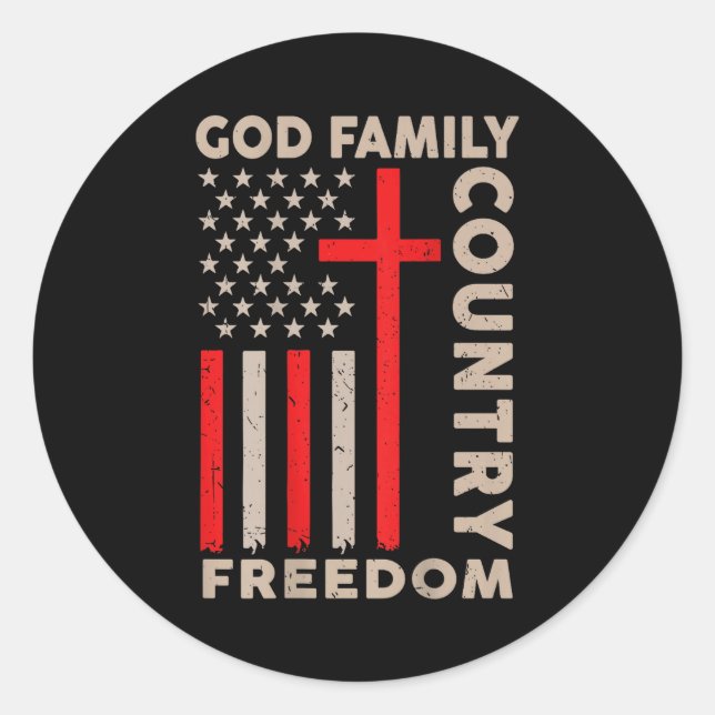 On-back God Family Country Dom Patriotic Christian Runder Aufkleber (Vorderseite)