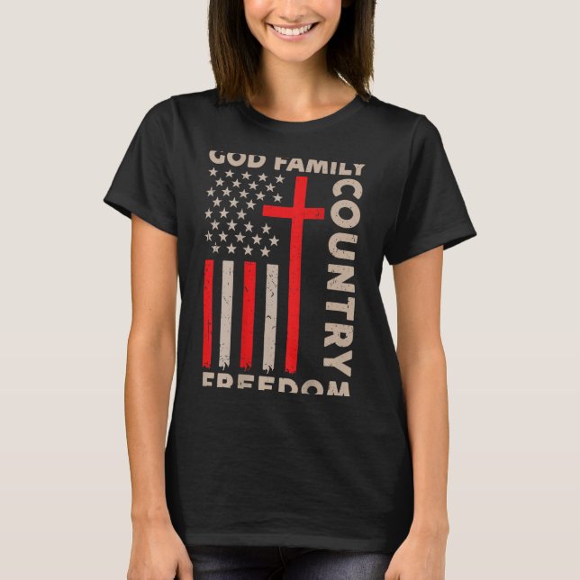 On-back God Family Country Dom Patriotic Christian T-Shirt (Vorderseite)