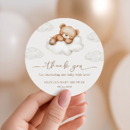 On Cloud Nine Neutral Teddy Bear Baby Shower Favor Runder Aufkleber