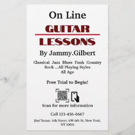 On Line Gitarren Lektionen Flyer Doppelseitige Dru