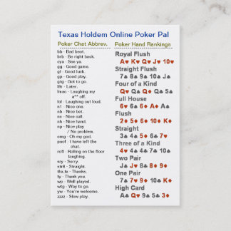 On-line-Poker-Kumpel Texas Holdem Visitenkarte