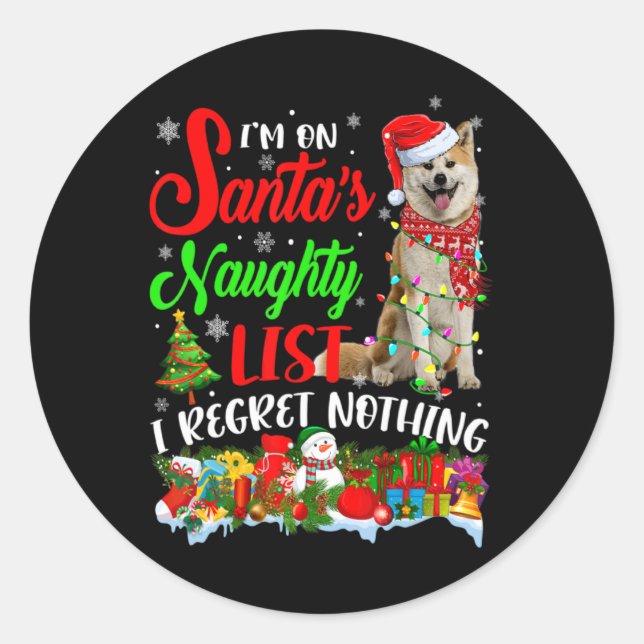 On Santas Naughty List Xmas Shiba Inu T Shirt  Runder Aufkleber (Vorderseite)