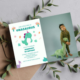 Onasaurus Little Dinosaur 1. Geburtstags-Foto Einladung