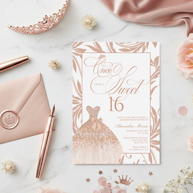 Once Upon a Sweet 16 Rose Gold Princess Birthday Einladung (Princess Sweet 16 Invitation | Once Upon a Sweet 16 | Rose Gold Sweet 16)