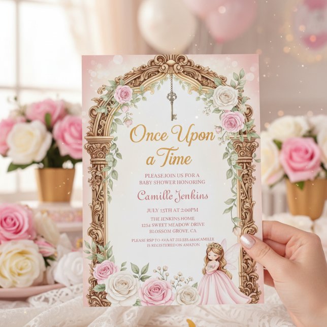 once upon a time fairytale frame gold baby shower einladung (Von Creator hochgeladen)