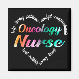 Oncology Nurse Heart Word Cloud Watercolor Rainbow Magnet