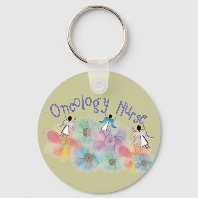 Oncology Nurse Whispy Angels & Blume Design Schlüsselanhänger (Vorderseite)