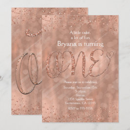 ONE 1. Geburtstag Imitats Rose Gold Glitzer Einlad Einladung
