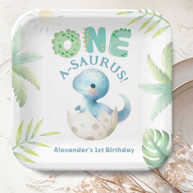 One A-Saurus Boy Dinosaur 1. Geburtstag Pappteller (Von Creator hochgeladen)