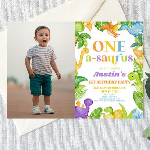 One A-Saurus Dinosaur 1. Geburtstagsparty Einladung