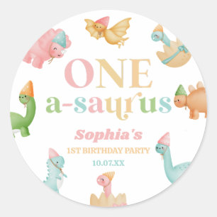 One A-Saurus Dinosaur 1. Geburtstagsparty Runder Aufkleber