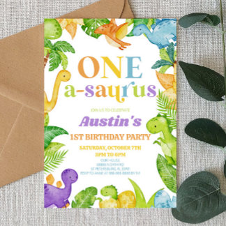 One A-Saurus Dinosaur 1st First Birthday Party Einladung