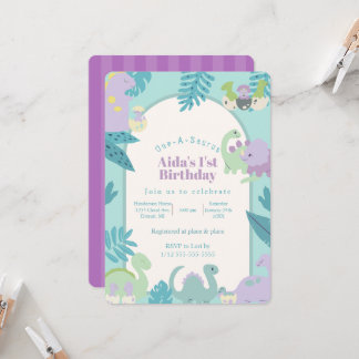 One-A-Saurus dinosaur birthday invitation Einladung