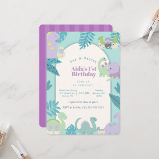 One-A-Saurus dinosaur birthday invitation Einladung