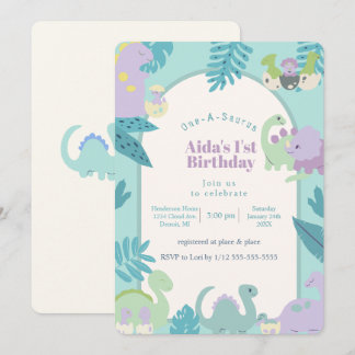 One-A-Saurus dinosaur birthday invitation Einladung