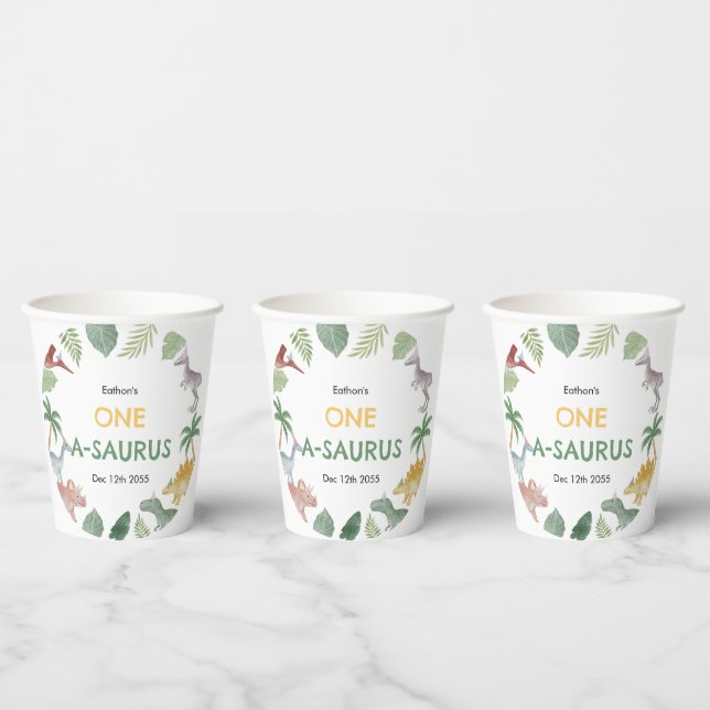 One A Saurus Dinosaur Boy Birthday Paper Cups Pappbecher (Multi)