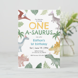 One A Saurus Dinosaur First Birthday Invitation Einladung