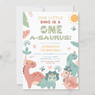 One A-saurus Dinosaur Kid's 1st Birthday Party Einladung