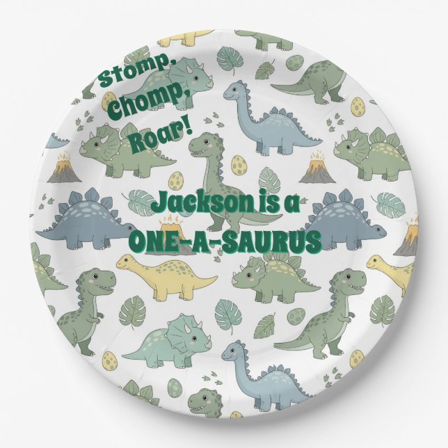 ONE-A-SAURUS Dinosaur Pattern Paper Plates Pappteller (Vorderseite)