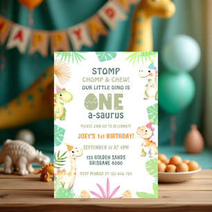 One A Saurus Dinosaurier 1. Geburtstag Party für K Einladung