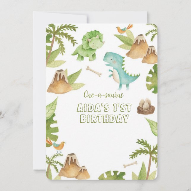 One-A-Saurus' Dinosaurier Erster Bithday Einladung (Rückseite)