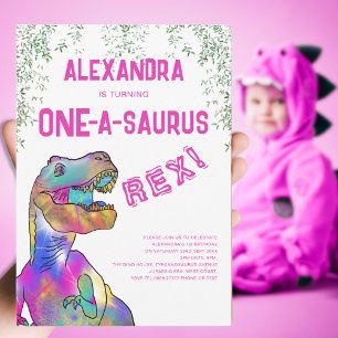 One-A-Saurus Rosa Dinosaurier 1. Geburtstagsfeier Einladung