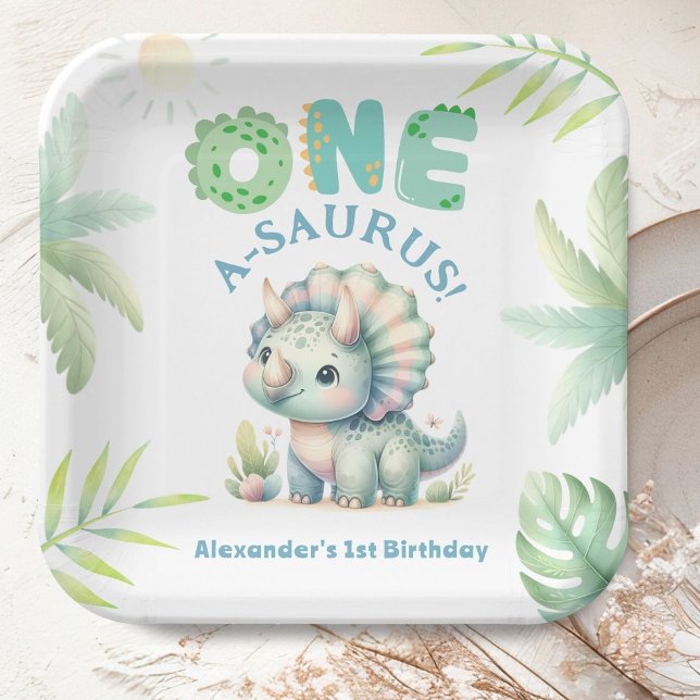 One A-Saurus Triceratops Dinosaur 1. Geburtstag Pappteller (Von Creator hochgeladen)