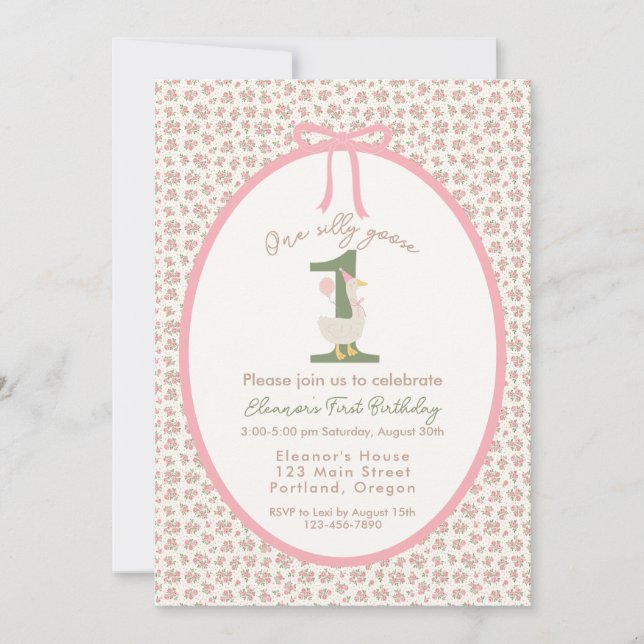 "One Albern Goose" Erster Geburtstag Einladung (Vorderseite)