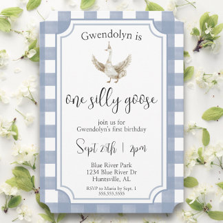 "One Albern Goose" Niedlich Blue First Birthday Pa Einladung