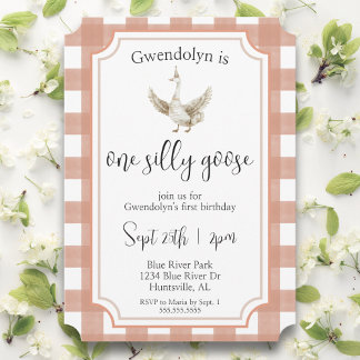 "One Albern Goose Niedlich Pink First Birthday Par Einladung