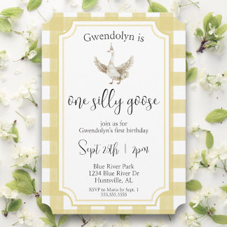 "One Albern Goose Niedlich Yellow First Birthday P Einladung