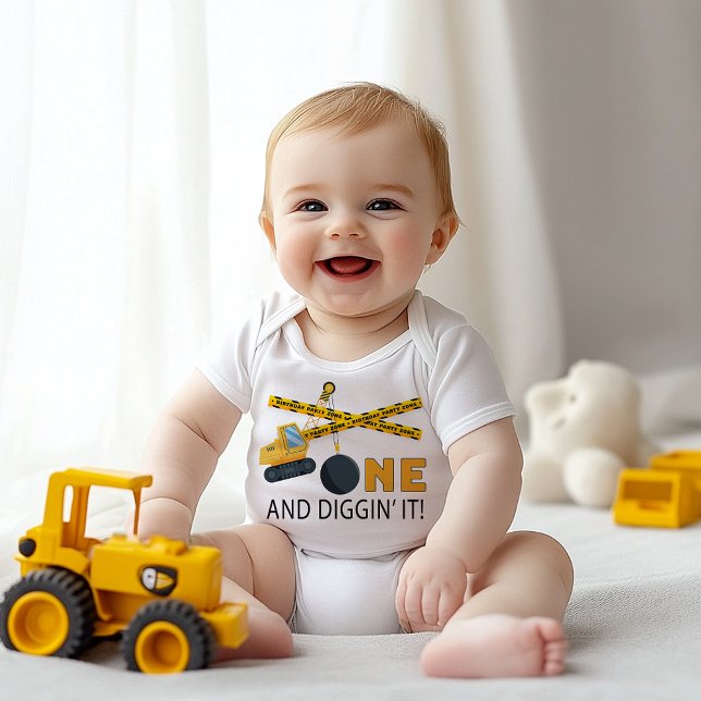 One and Diggin’ It Construction Birthday Baby Body Baby Strampler (Birthday Boy Bodysuit)