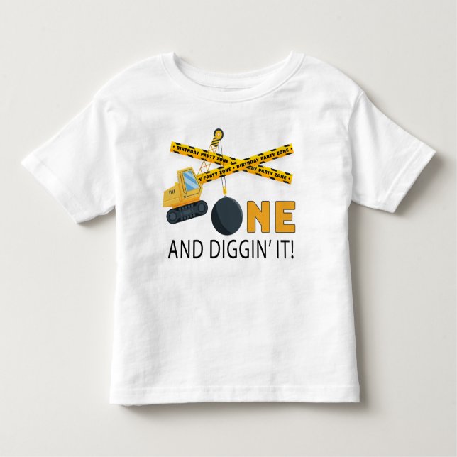 One and Diggin’ It Construction Birthday Kleinkind T-shirt (Vorderseite)